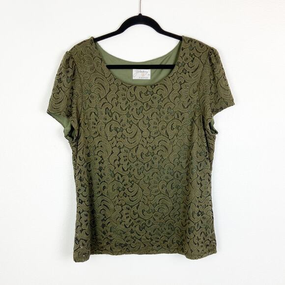 Mikarose Tops - Yellowberry by Mikarose Green Lace Overlay Top 2XL